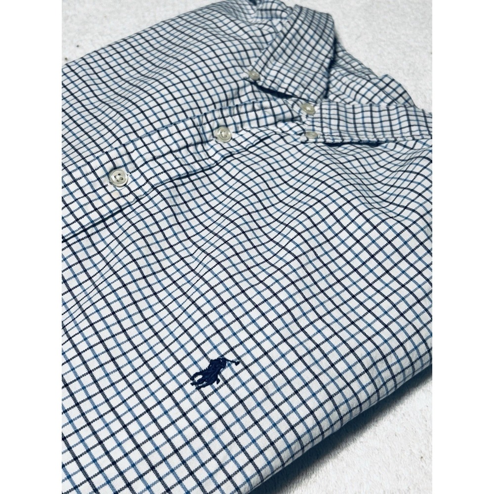Polo Ralph Lauren Men's Button Down Shirt 4X Big Blue‎ White Check Oxford 4XB